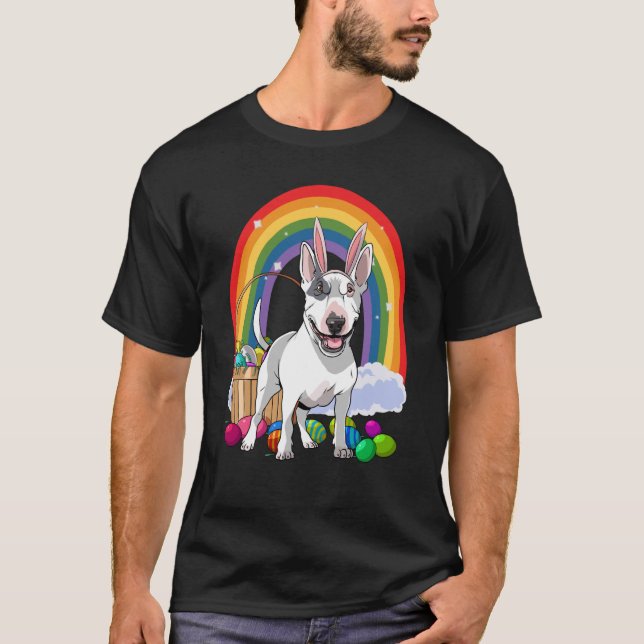 Camiseta Bull Terrier Dog Felz pascoa Ovos Coelhinhos (Frente)