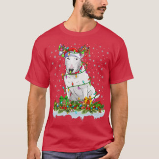 Camiseta Bull Terrier Dog Santa Hat Reindeer de Natal Ligh
