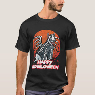Camiseta Bull Terrier Happy Halloween Figurume Skeleton Lon