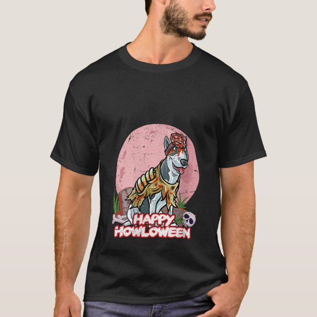 Camiseta Bull Terrier Happy Halloween Figurume Zombie V Nec (Frente)
