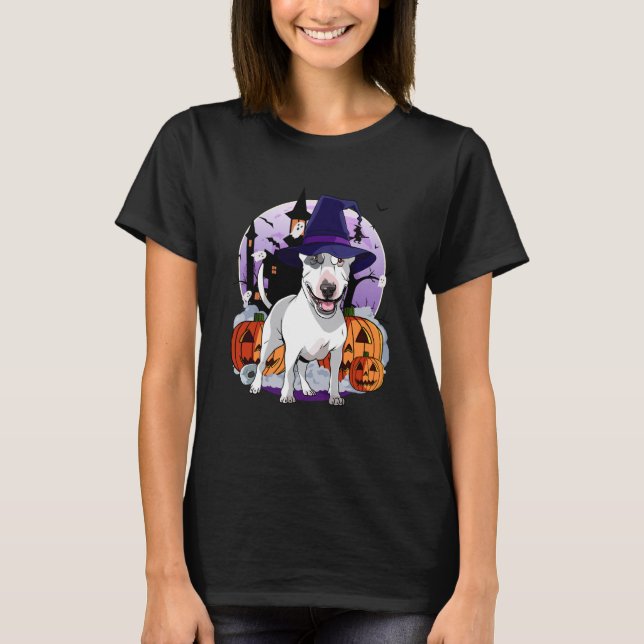 Camiseta Bull Terrier Happy Halloween Witch Dog Pumpkin Spo (Frente)