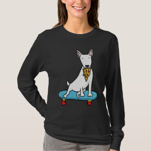 Camiseta Bull terrier inglês comendo pizza em um skate