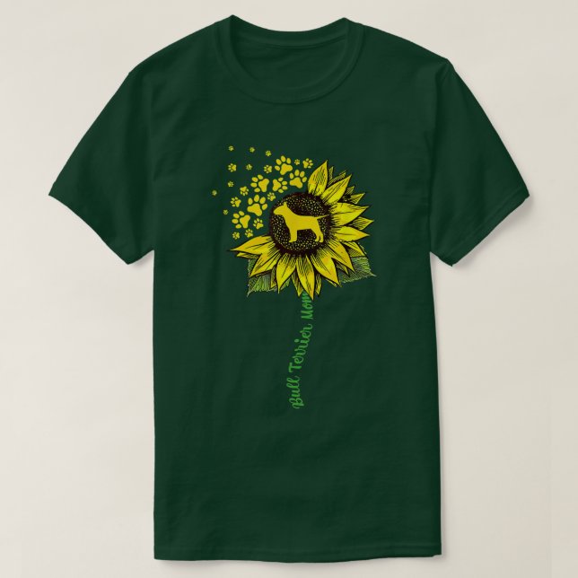 Camiseta Bull Terrier Mom Sunflower Paw Floral Dog Owner Ma (Frente do Design)
