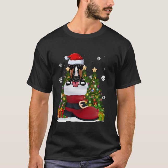 Camiseta Bull Terrier no Natal Santa Hat Calçado (Frente)