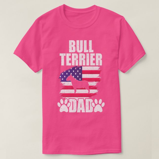 Camiseta Bull Terrier Pai Dog Lover American Flag  (Frente do Design)