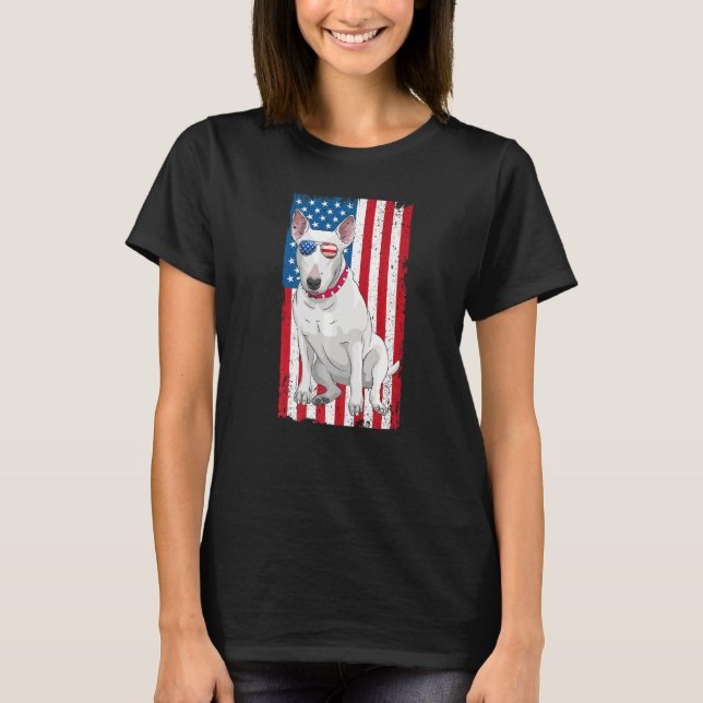 Camiseta Bull Terrier Pai Mãe Americana Bandeira Miniatura  (Frente)
