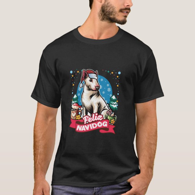 Camiseta Bull Terrier Santa Claus Café Mug Feliz Christma (Frente)