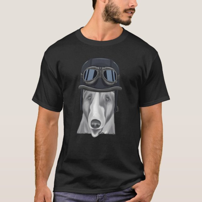 Camiseta Bull Terrier Wearing Vintage Motorcycle Helmet (Frente)