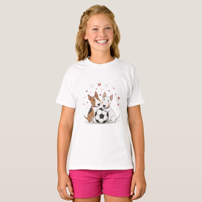 Camiseta Bull Terriers with Soccer Ball for Valentine's Day (Frente Completa)