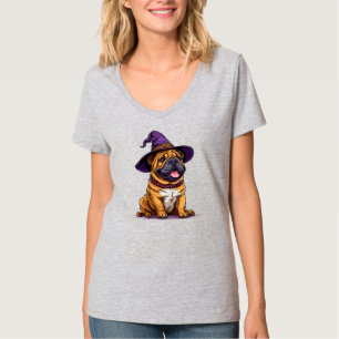 Camiseta Bulldog Adorável em um Chapéu de Bruxa