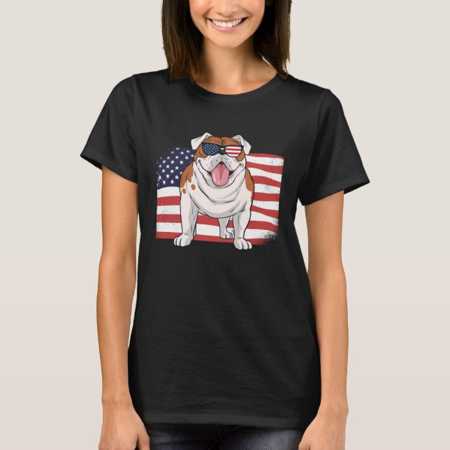 Camiseta Bulldog American Flag 4th of July USA Independence (Frente)