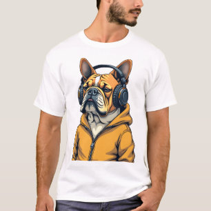 Camiseta Bulldog Antigo de Headphones Vestindo Capuz Música