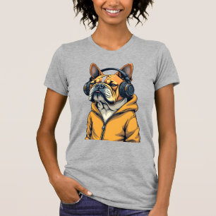 Camiseta Bulldog Antigo de Headphones Vestindo Capuz Música