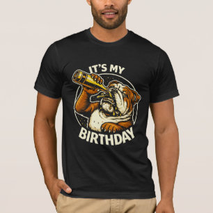 Camiseta Bulldog Bebendo Cerveja no Aniversário