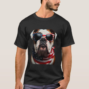 Camiseta Bulldog Cão 4 de Julho Dia da Independência Americ