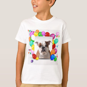 Camiseta Bulldog com Balões Coloridos Tema de Aniversário