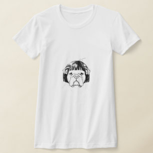 Camiseta Bulldog com uma peruca (Estilo 8) Arte fina