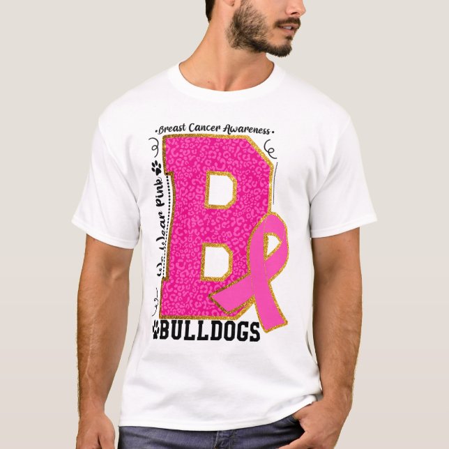 Camiseta Bulldog Cor-de-Rosa vestido Sensibilização para o  (Frente)