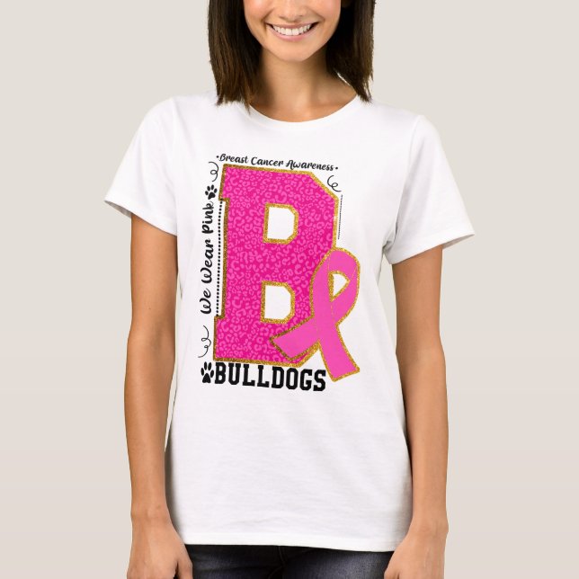 Camiseta Bulldog Cor-de-Rosa vestido Sensibilização para o  (Frente)