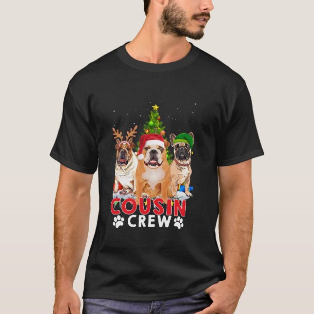 Camiseta Bulldog Cousin Crew Árvore de Natal Meninas Merr (Frente)