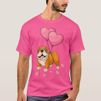 Camiseta Bulldog Dia dos Namorados Segurando Balão Coração