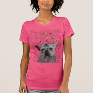 Camiseta Bulldog e Borboletas Francesas Brancas