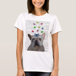 Camiseta Bulldog e Borboletas Francesas Brancas