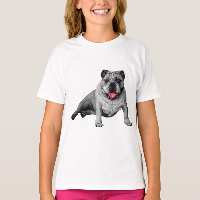 Camiseta Bulldog em Estilo com Acento Vermelho (Frente)