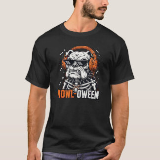 Camiseta Bulldog Engraçado de Halloween Esqueleto Howl-Owee
