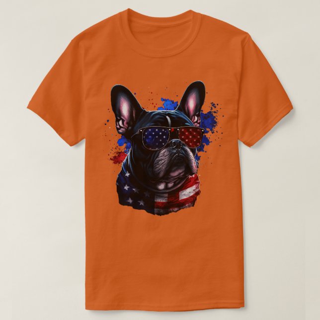 Camiseta Bulldog Francês 4 de julho de 1 (Frente do Design)