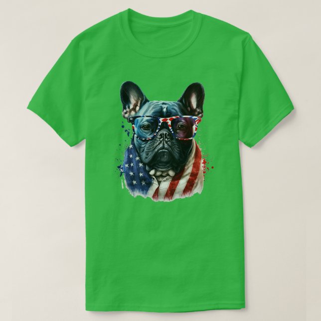 Camiseta Bulldog Francês 4 de julho de 4 (Frente do Design)