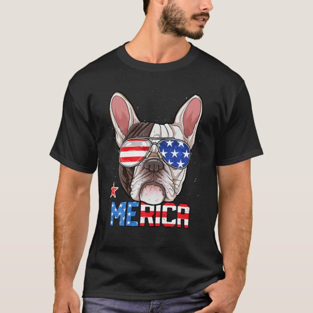 Camiseta Bulldog Francês 4 De Julho Merica Men Women Americ (Frente)