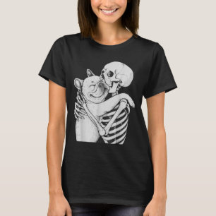 Camiseta Bulldog Francês Abraço de Esqueleto Halloween Aman