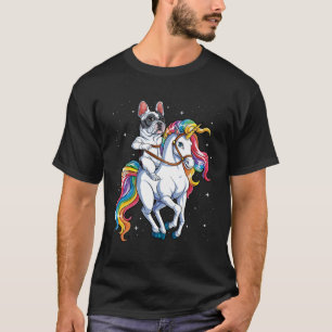 Camiseta Bulldog Francês Andando Unicorn Garotas Arco-Íris