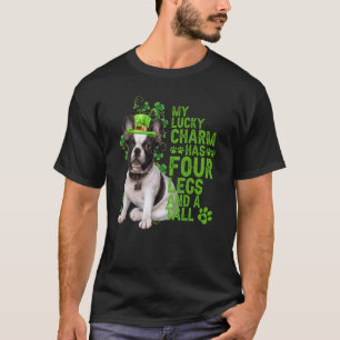 Camiseta Bulldog Francês Branco Charme da Sorte Chapéu Verd