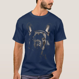 Camiseta Bulldog Francês Cachorro Arte Música Fone de Ouvid