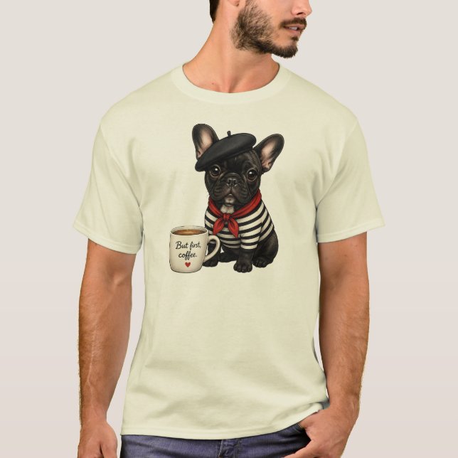 Camiseta Bulldog Francês com café (Frente)