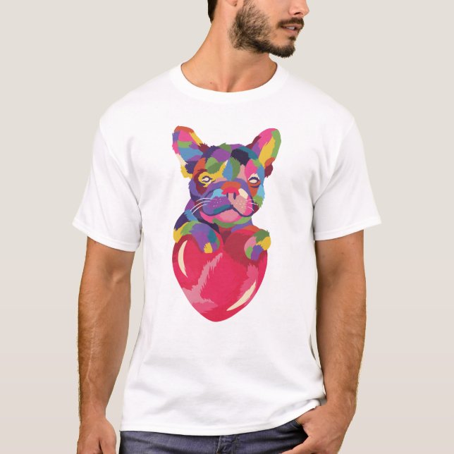 Camiseta Bulldog Francês de Coração Vermelha (Frente)