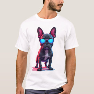 Camiseta Bulldog Francês de Ficção Científica Usando Óculos