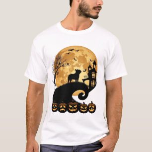 Camiseta Bulldog Francês de Halloween Lua Abóboras Assustad
