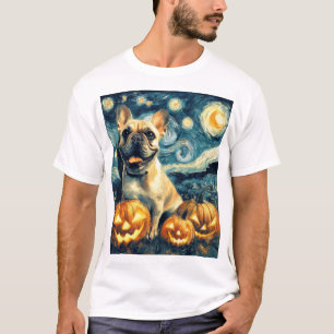 Camiseta Bulldog Francês de van gogh noite estrelada hallow