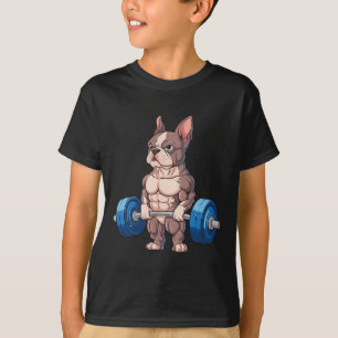 Camiseta Bulldog Francês Engraçado Levantamento de Peso Mus
