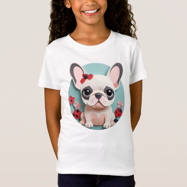Camiseta Bulldog Francês Flores De Papel Cortando Arte (Frente)