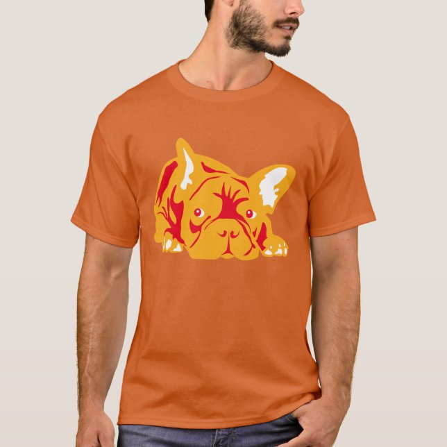 Camiseta Bulldog Francês laranja  (Frente)