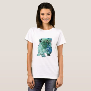 Camiseta Bulldog Francês Mandala Art Basic T Shirt, Branco