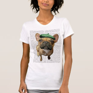 Camiseta Bulldog francês marrom com chapéu verde 2