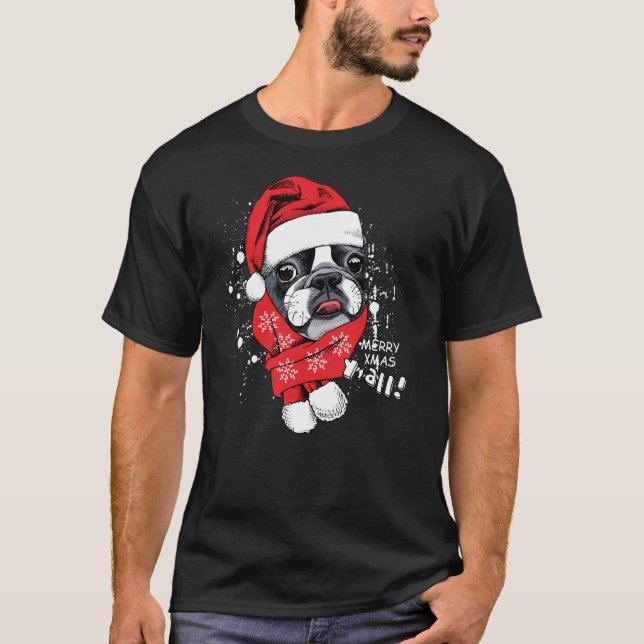 Camiseta Bulldog Francês Merry Xmas Y'all T-Shirt (Frente)
