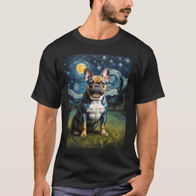 Camiseta Bulldog Francês na Noite Estrelada, Edvard Munch (Frente)