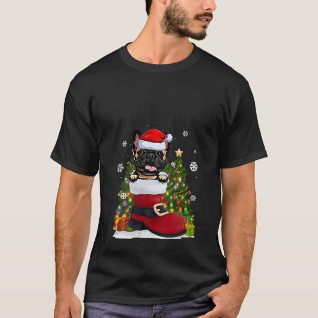 Camiseta Bulldog francês no Calçado Santa Hat Ugly Christma (Frente)