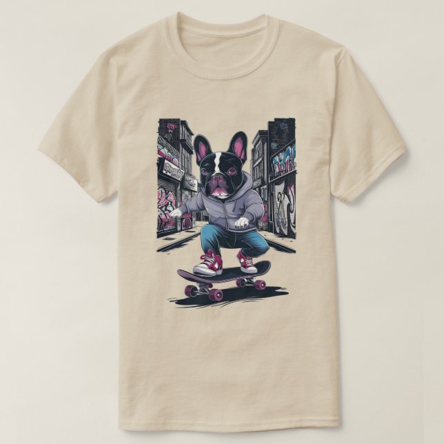 Camiseta Bulldog Francês num skate (Frente do Design)